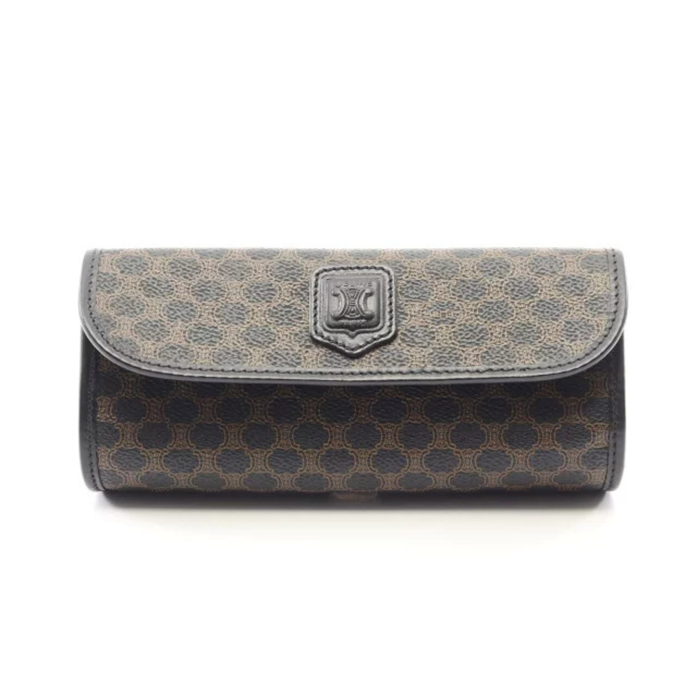Celine Macadam Clutch Bag Leather Black Brown